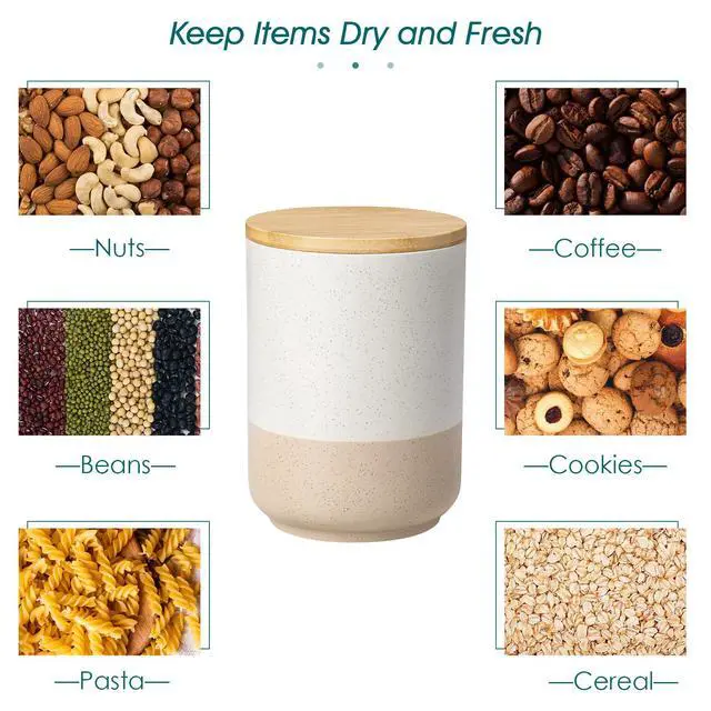 Alt view image 7 of 7 - Sabine Kitchen Canister Set of 3, Ceramic Food Storage Containers with Airtight Wood Lids, Countertop & Pantry Organization for Flour, Sugar, Coffee, Tea & Snacks