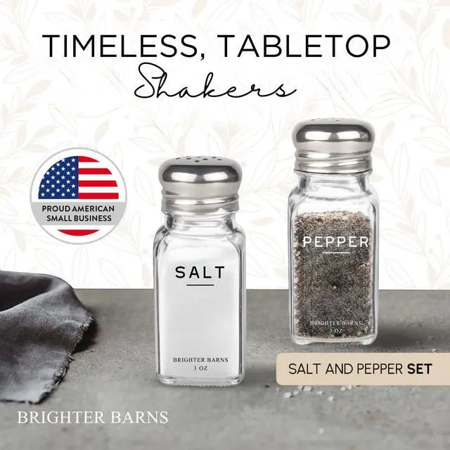 Alt view image 2 of 7 - Glass Salt and Pepper Shakers Set by Brighter Barns - Modern Kitchen Decor, Dining Table Countertop Accessory - Rustic, Farmhouse, Vintage Glass Shakers with Stainless Steel Lids for Home, Restaurant