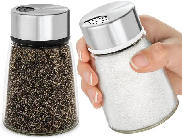 Main image of Salt and Pepper Shakers Set with Adjustable Pour Holes - Stainless Steel Spice Dispenser - Perfect for Pink Himalayan, Table Salt, Black and White Pepper