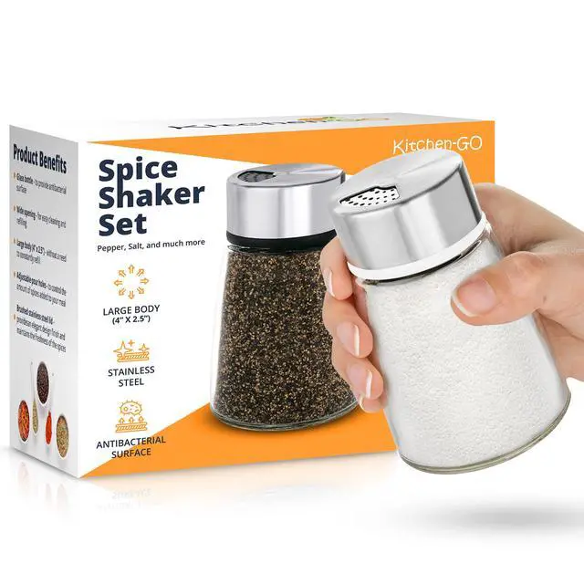 Alt view image 2 of 7 - Salt and Pepper Shakers Set with Adjustable Pour Holes - Stainless Steel Spice Dispenser - Perfect for Pink Himalayan, Table Salt, Black and White Pepper