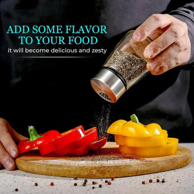 Alt view image 5 of 7 - Salt and Pepper Shakers Set with Adjustable Pour Holes - Stainless Steel Spice Dispenser - Perfect for Pink Himalayan, Table Salt, Black and White Pepper