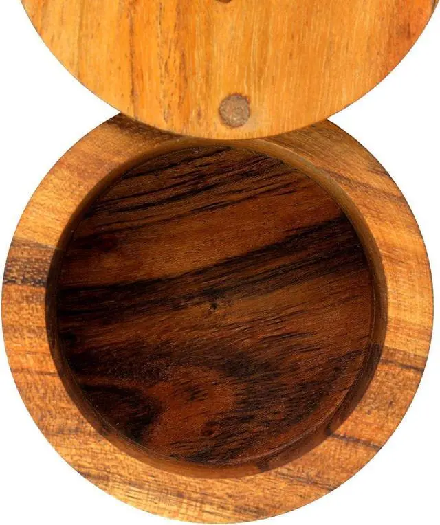 Alt view image 4 of 7 - Acacia Wood Salt or Spice Box with Swivel Cover perfect for keeping table salt, gourmet salts, herbs or favorite seasonings, close at hand on your countertop.