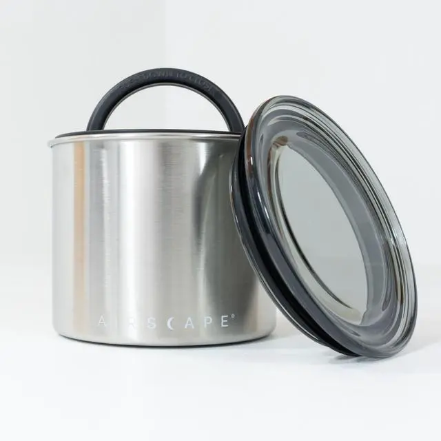 Alt view image 3 of 7 - Planetary Design Stainless Steel Coffee Canister | Food Storage Container | US Patented Airtight Lid | Push Out Excess Air Preserve Food Freshness (Small, Brushed Steel)