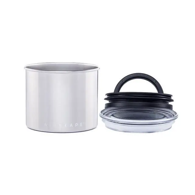 Alt view image 5 of 7 - Planetary Design Stainless Steel Coffee Canister | Food Storage Container | US Patented Airtight Lid | Push Out Excess Air Preserve Food Freshness (Small, Brushed Steel)