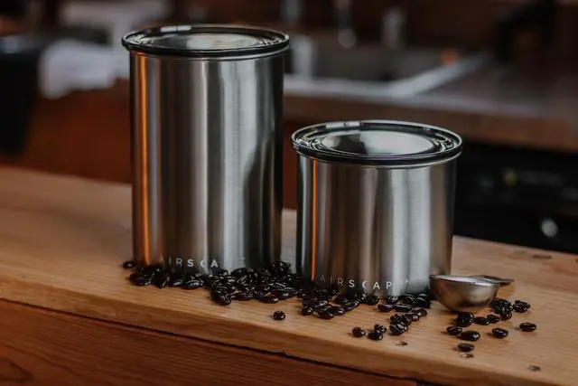 Alt view image 6 of 7 - Planetary Design Stainless Steel Coffee Canister | Food Storage Container | US Patented Airtight Lid | Push Out Excess Air Preserve Food Freshness (Small, Brushed Steel)