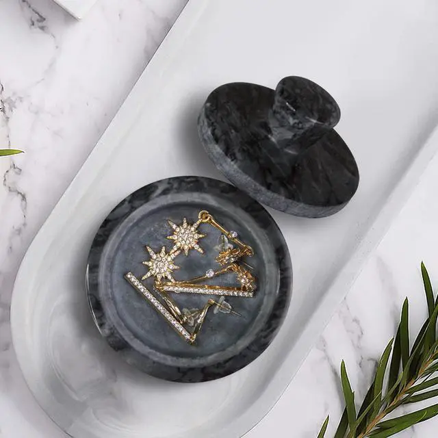 Alt view image 2 of 7 - Marble Salt Cellar with Lid, Salt and Pepper Bowls Box Container, Salt Jar with Lid for Kitchen and Bathroom(Black)