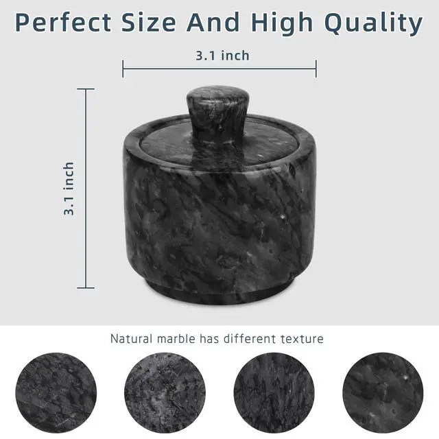 Alt view image 6 of 7 - Marble Salt Cellar with Lid, Salt and Pepper Bowls Box Container, Salt Jar with Lid for Kitchen and Bathroom(Black)
