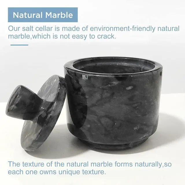 Alt view image 7 of 7 - Marble Salt Cellar with Lid, Salt and Pepper Bowls Box Container, Salt Jar with Lid for Kitchen and Bathroom(Black)