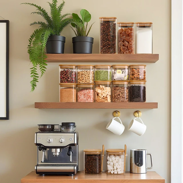 Alt view image 5 of 7 - 0.8 Qt Glass Jars with Bamboo Lids & Spoons Set of 4, Square Glass Containers with Lids, Sugar Coffee Containers Salt Spice Jars, Pantry Storage Container for Loose Tea, Candy, Brown Sugar, Nut