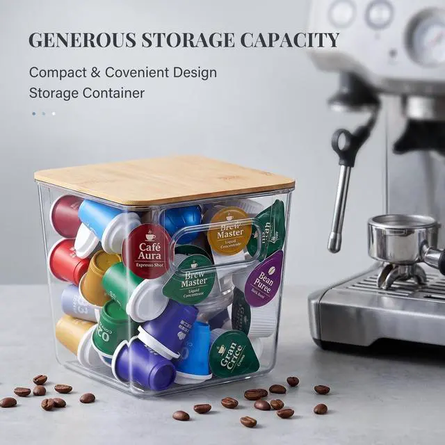 Alt view image 2 of 7 - 3 PACK Coffee Pod Holder K Cup Organizer Large Capacity Clear Storage Container Bins with Bamboo Lids for Coffee Bar Organization and Storage