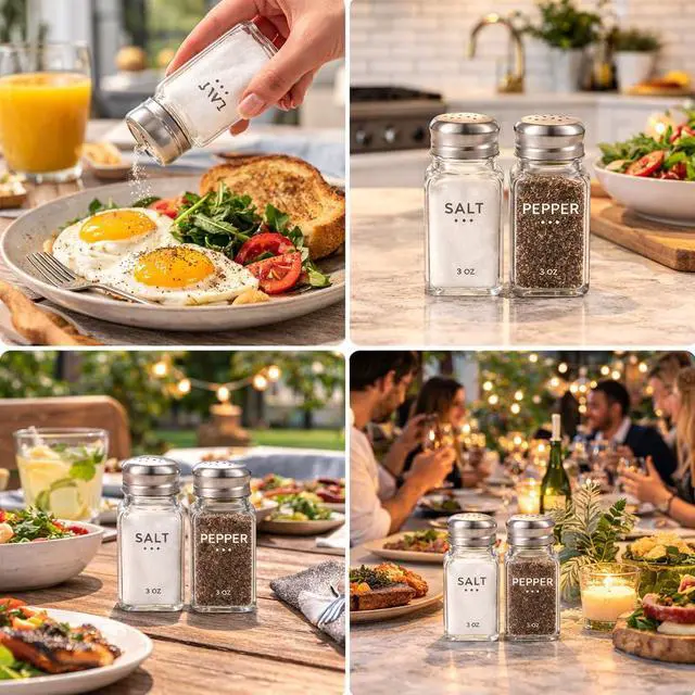 Alt view image 5 of 7 - Salt Shaker and Pepper Shaker Set of 2, Refillable Glass Spice Shakers with Holes and Lids, Stainless Steel Spice Dispenser, Modern Kitchen Decor Seasoning Containers for Dining Table (3oz)