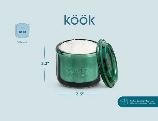 Alt view image 5 of 5 - Glass Salt Cellar, with Lid, Embossed Pressed Glass, Clear Storage Container, for Coffee, Sugar, Spices and Candies, 10 oz (Emerald Green)