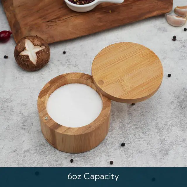Alt view image 2 of 7 - Bamboo Salt Cellar Bowl BoxElegant Kitchen Container Holder with Swivel Magnetic Lid to Store Pepper Spice Bath or Favorite Seasonings, 6oz