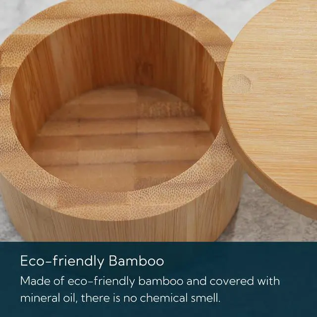 Alt view image 5 of 7 - Bamboo Salt Cellar Bowl BoxElegant Kitchen Container Holder with Swivel Magnetic Lid to Store Pepper Spice Bath or Favorite Seasonings, 6oz