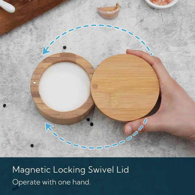 Alt view image 3 of 7 - Bamboo Salt Cellar Bowl BoxElegant Kitchen Container Holder with Swivel Magnetic Lid to Store Pepper Spice Bath or Favorite Seasonings, 6oz