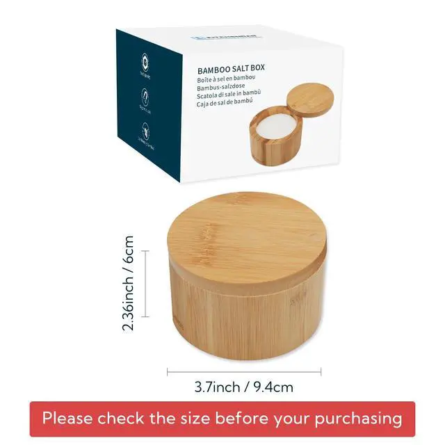 Alt view image 6 of 7 - Bamboo Salt Cellar Bowl BoxElegant Kitchen Container Holder with Swivel Magnetic Lid to Store Pepper Spice Bath or Favorite Seasonings, 6oz