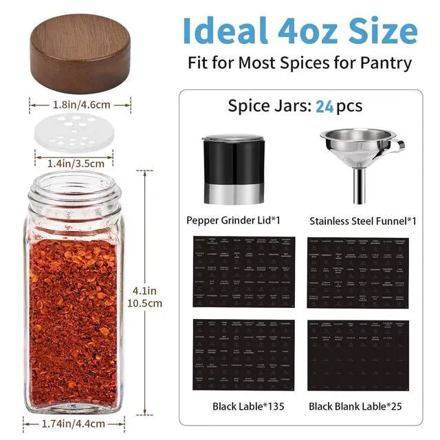Alt view image 4 of 7 - Glass Spice Containers for Kitchen: 24P 4oz Dishwasher Safe Jars