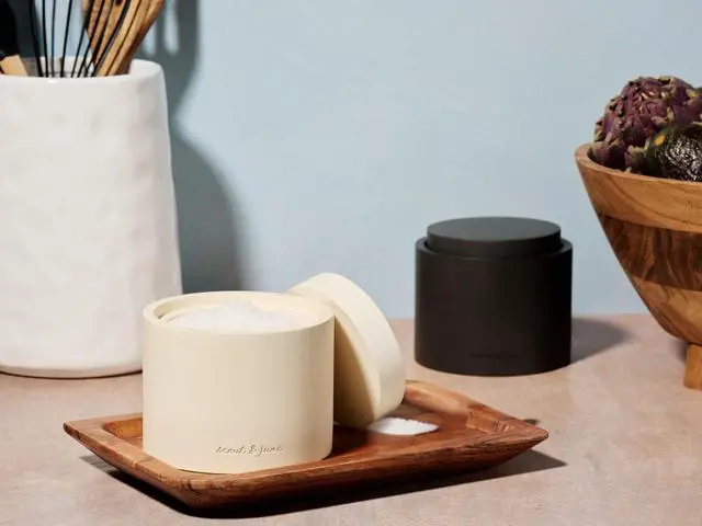Alt view image 2 of 7 - Stone Salt Cellar - Stackable, Salt and Pepper Bowls for Countertop - Crafted Salt Cellar with Lid - Convenient Kitchen Storage Containers for Spices & Pepper