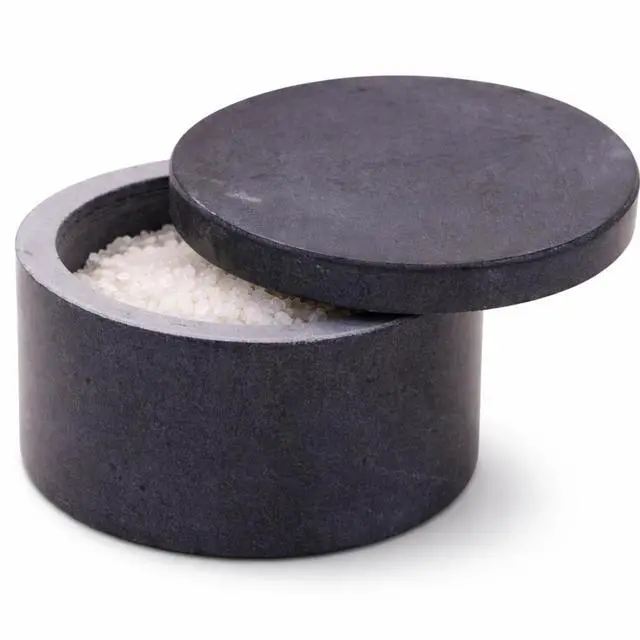Main image of Round Marble Salt Box With Lid, 3.5" x 2"