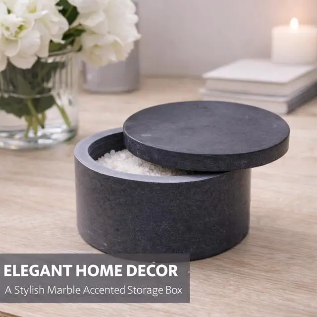 Alt view image 6 of 7 - Round Marble Salt Box With Lid, 3.5" x 2"