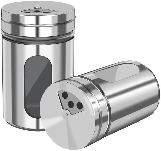 Main image of Salt and Pepper Shakers, Stainless Steel and Glass, Adjustable, 2 Pack
