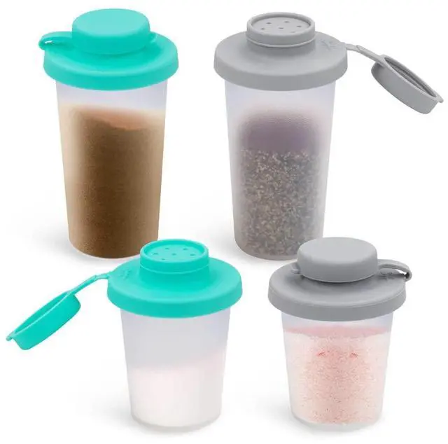 Main image of Small Salt and Pepper Shakers Set with Moisture Proof Sinlicone Lids, 4.5oz Mini Spice Shaker to go for Camping Travel Picnic Lunch Boxes (Mint & Grey, Medium & Large)