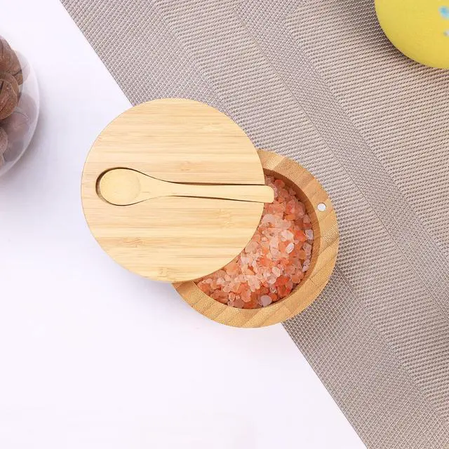 Alt view image 7 of 7 - Bamboo Salt Cellar with Mini Spoon and Magnetic Swivel Lid