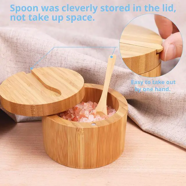 Alt view image 3 of 7 - Bamboo Salt Cellar with Mini Spoon and Magnetic Swivel Lid