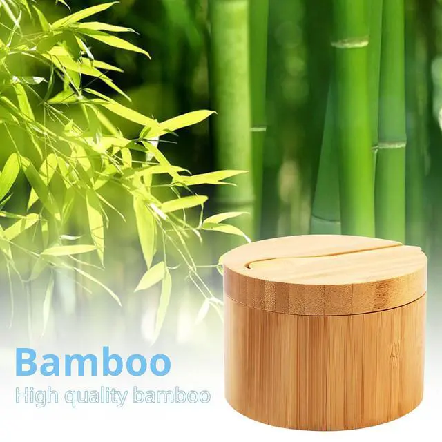 Alt view image 6 of 7 - Bamboo Salt Cellar with Mini Spoon and Magnetic Swivel Lid