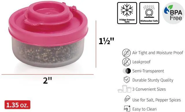 Alt view image 6 of 6 - Salt and Pepper Shakers Moisture Proof Set of 2 Small Mini Salt Shaker to go Camping Picnic Outdoors Kitchen Lunch Boxes Travel Spice Set Clear with Red Covers Plastic Airtight Dispenser
