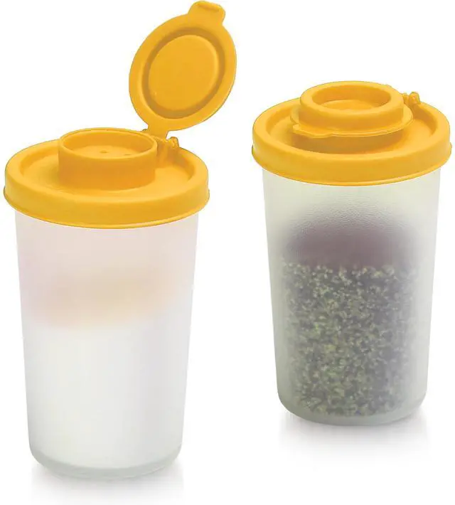 Main image of Salt and Pepper Shakers Moisture Proof Set of 2 Large Salt Shaker to go Camping Picnic Outdoors Kitchen Lunch Boxes Travel Spice Set Clear with Yellow Lids Plastic Airtight Dispenser