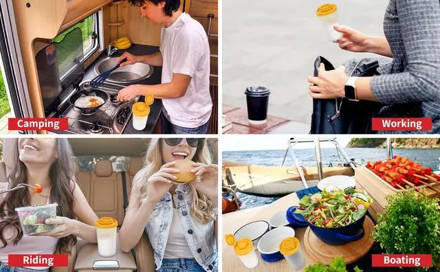 Alt view image 5 of 6 - Salt and Pepper Shakers Moisture Proof Set of 2 Large Salt Shaker to go Camping Picnic Outdoors Kitchen Lunch Boxes Travel Spice Set Clear with Yellow Lids Plastic Airtight Dispenser