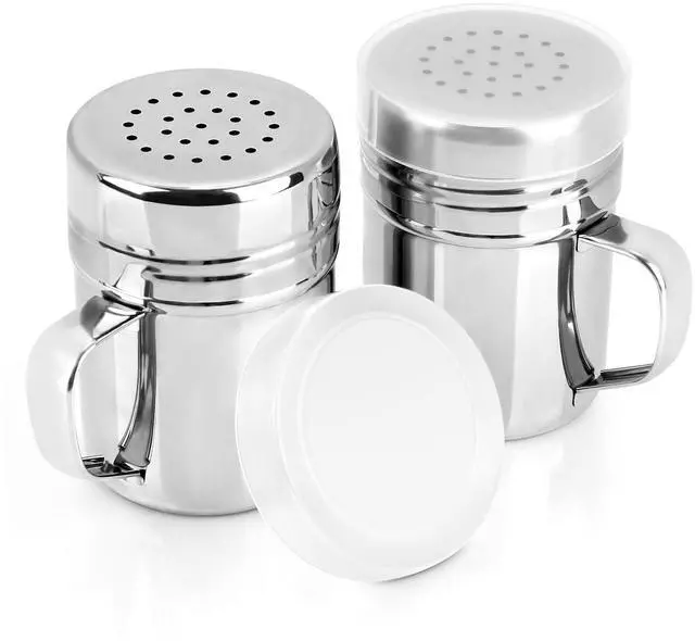Main image of 2pcs Stainless Steel Dredge, Salt Pepper Dredge Shakers with Handle, Seasonings Spice Shakers with Lid, 6 Ounce