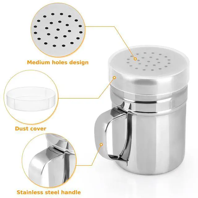 Alt view image 3 of 7 - 2pcs Stainless Steel Dredge, Salt Pepper Dredge Shakers with Handle, Seasonings Spice Shakers with Lid, 6 Ounce