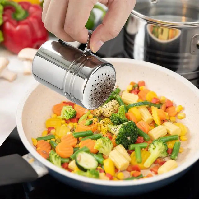 Alt view image 6 of 7 - 2pcs Stainless Steel Dredge, Salt Pepper Dredge Shakers with Handle, Seasonings Spice Shakers with Lid, 6 Ounce