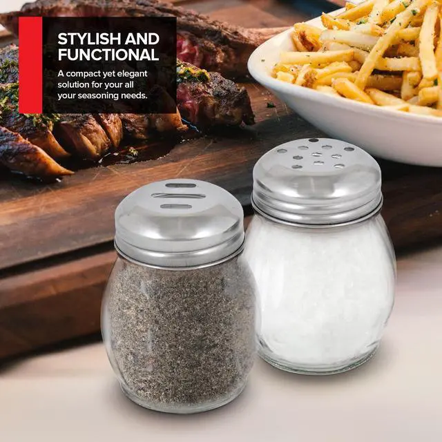 Alt view image 6 of 7 - 6-Ounces Glass Spices Shaker With Perforated Stainless Steel Top And Parmesan Cheese Shaker With Slotted Stainless Steel Top/Set of 2/Bulk Swirl Retro Style Dispensers With Lids/Salt & Pepper Shakers