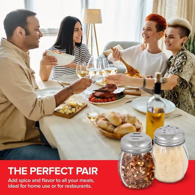 Alt view image 7 of 7 - 6-Ounces Glass Spices Shaker With Perforated Stainless Steel Top And Parmesan Cheese Shaker With Slotted Stainless Steel Top/Set of 2/Bulk Swirl Retro Style Dispensers With Lids/Salt & Pepper Shakers