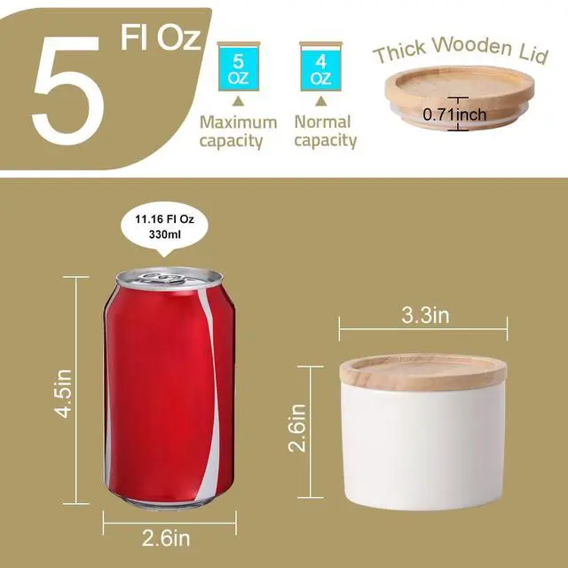 Alt view image 5 of 6 - Kitchen Canisters Ceramic Food Storage Jar, Stackable Containers with Airtight Seal Wooden Lid for Serving Ground Coffee, Tea, Sugar, Spice and More - 5 Fl Oz(White)