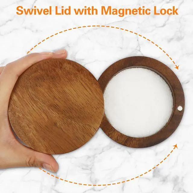Alt view image 2 of 7 - Acacia Wood Salt Cellar Bowl Box, Elegant Salt Container with Swivel Magnetic Lid for Keeping Table Salt, Bath Salt, Sea Salt, Peppers, Herbs or seasonings, One piece Wood No Glue