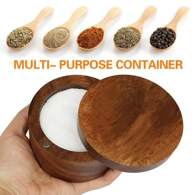 Alt view image 5 of 7 - Acacia Wood Salt Cellar Bowl Box, Elegant Salt Container with Swivel Magnetic Lid for Keeping Table Salt, Bath Salt, Sea Salt, Peppers, Herbs or seasonings, One piece Wood No Glue
