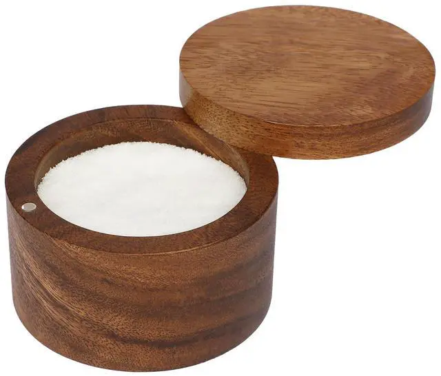 Main image of Acacia Wood Salt Cellar Bowl Box, Elegant Salt Container with Swivel Magnetic Lid for Keeping Table Salt, Bath Salt, Sea Salt, Peppers, Herbs or seasonings, One piece Wood No Glue