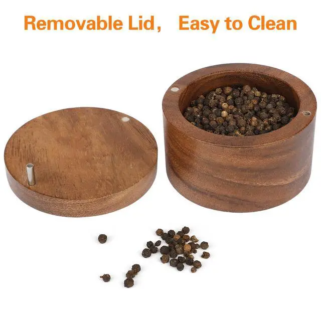 Alt view image 4 of 7 - Acacia Wood Salt Cellar Bowl Box, Elegant Salt Container with Swivel Magnetic Lid for Keeping Table Salt, Bath Salt, Sea Salt, Peppers, Herbs or seasonings, One piece Wood No Glue