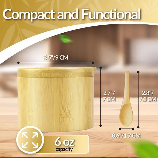 Alt view image 5 of 7 - Bamboo Salt Cellar with Lid and Spoon - Salt and Pepper Containers for Paprika, Herbs, Spice, Sugar - Bamboo Pepper Jar Storage Box Holder w/Magnetic Swivel Lid for Kitchen, 6 oz (Set of 2)