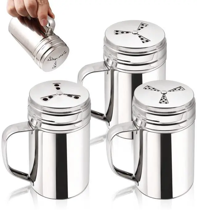 Main image of 3Pcs Large Salt and Pepper Shakers with Handle, Kitchen Stainless Steel Salt Shaker Seasoning Bottle Container Dry Rub Spice Dispenser with Lid Holes for Salt/Pepper/Cinnamon/Powder