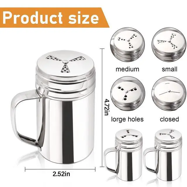 Alt view image 2 of 7 - 3Pcs Large Salt and Pepper Shakers with Handle, Kitchen Stainless Steel Salt Shaker Seasoning Bottle Container Dry Rub Spice Dispenser with Lid Holes for Salt/Pepper/Cinnamon/Powder