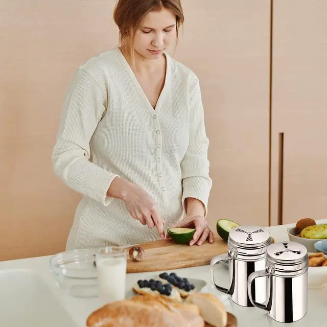 Alt view image 7 of 7 - 3Pcs Large Salt and Pepper Shakers with Handle, Kitchen Stainless Steel Salt Shaker Seasoning Bottle Container Dry Rub Spice Dispenser with Lid Holes for Salt/Pepper/Cinnamon/Powder