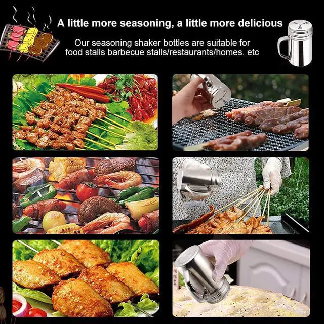 Alt view image 6 of 7 - 3Pcs Large Salt and Pepper Shakers with Handle, Kitchen Stainless Steel Salt Shaker Seasoning Bottle Container Dry Rub Spice Dispenser with Lid Holes for Salt/Pepper/Cinnamon/Powder