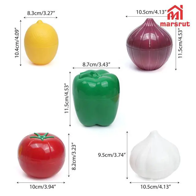 Alt view image 2 of 7 - 5 Pcs Vegetable Keeper for Refrigerator, Tomato Onion Storage Container, Garlic Pepper Lemon Fridge Saver Holder, Fruit Food Kitchen Box with Lid, Reusable Veggie Lime Fresh Organizer BPA Free