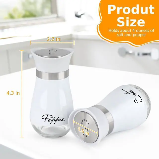 Alt view image 2 of 7 - Salt and Pepper Shakers Set with Holder, 4 oz Stainless Steel Salt Pepper Shaker Containers with Glass Bottom for Kitchen Cooking, BBQ, Bar, Table, RV, Camp