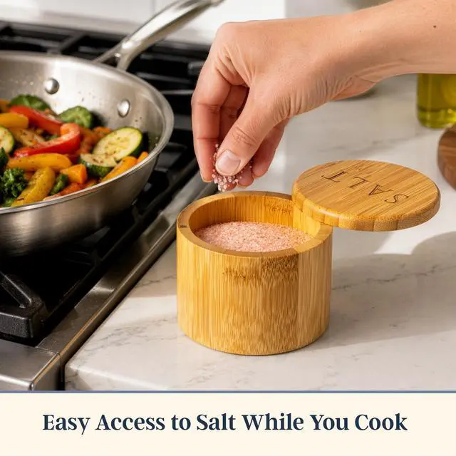 Alt view image 2 of 7 - Salt Cellar with Swivel Lid, Salt Container for Countertop